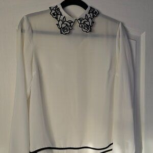 Forever 21 sheer black rose collar chiffon blouse